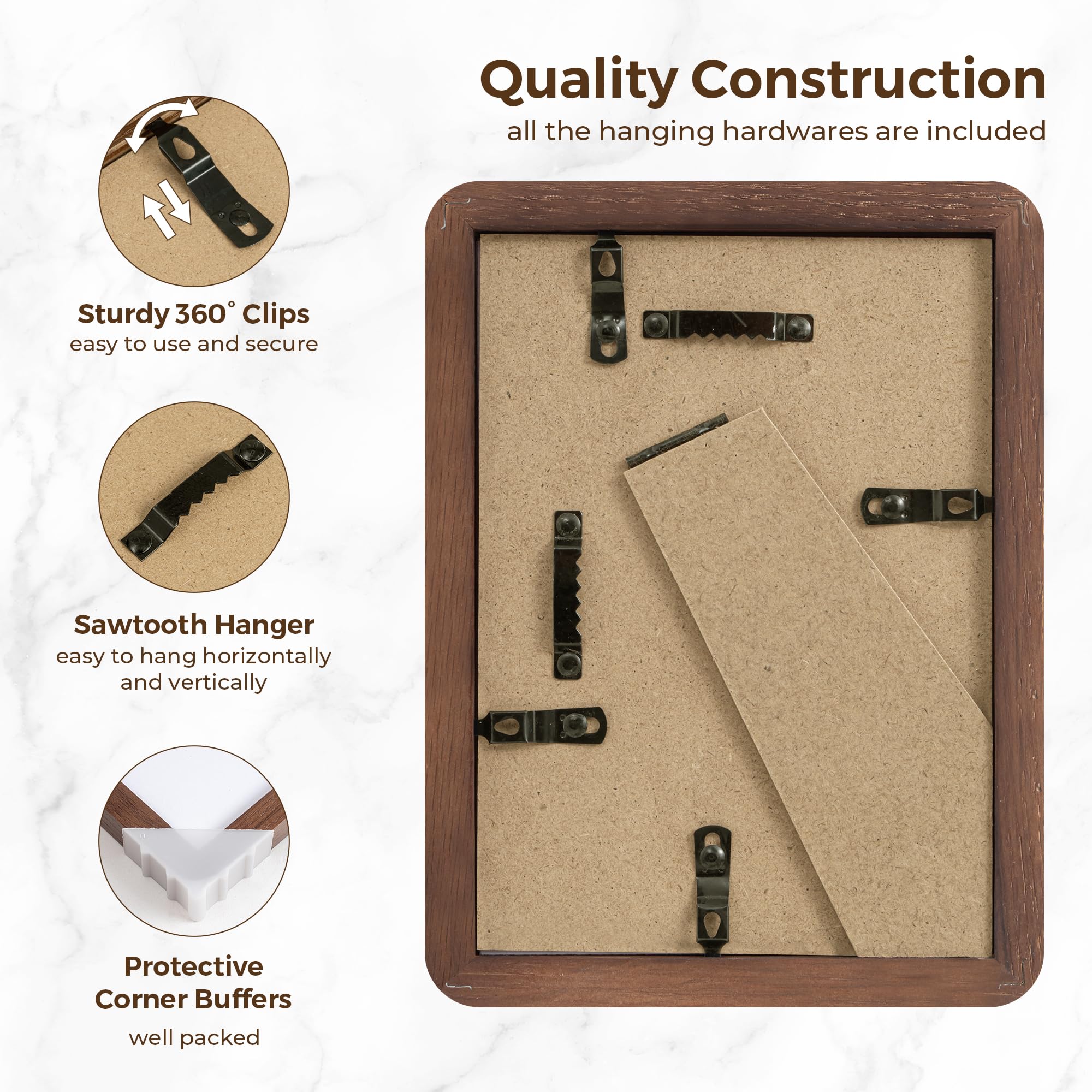 5x7 Picture Frames Set of 3, 5 by 7 Photo Frames for Wall & Tabletop Display, Solid Oak Wood Frames with Plexiglass, 5x7 Frame M